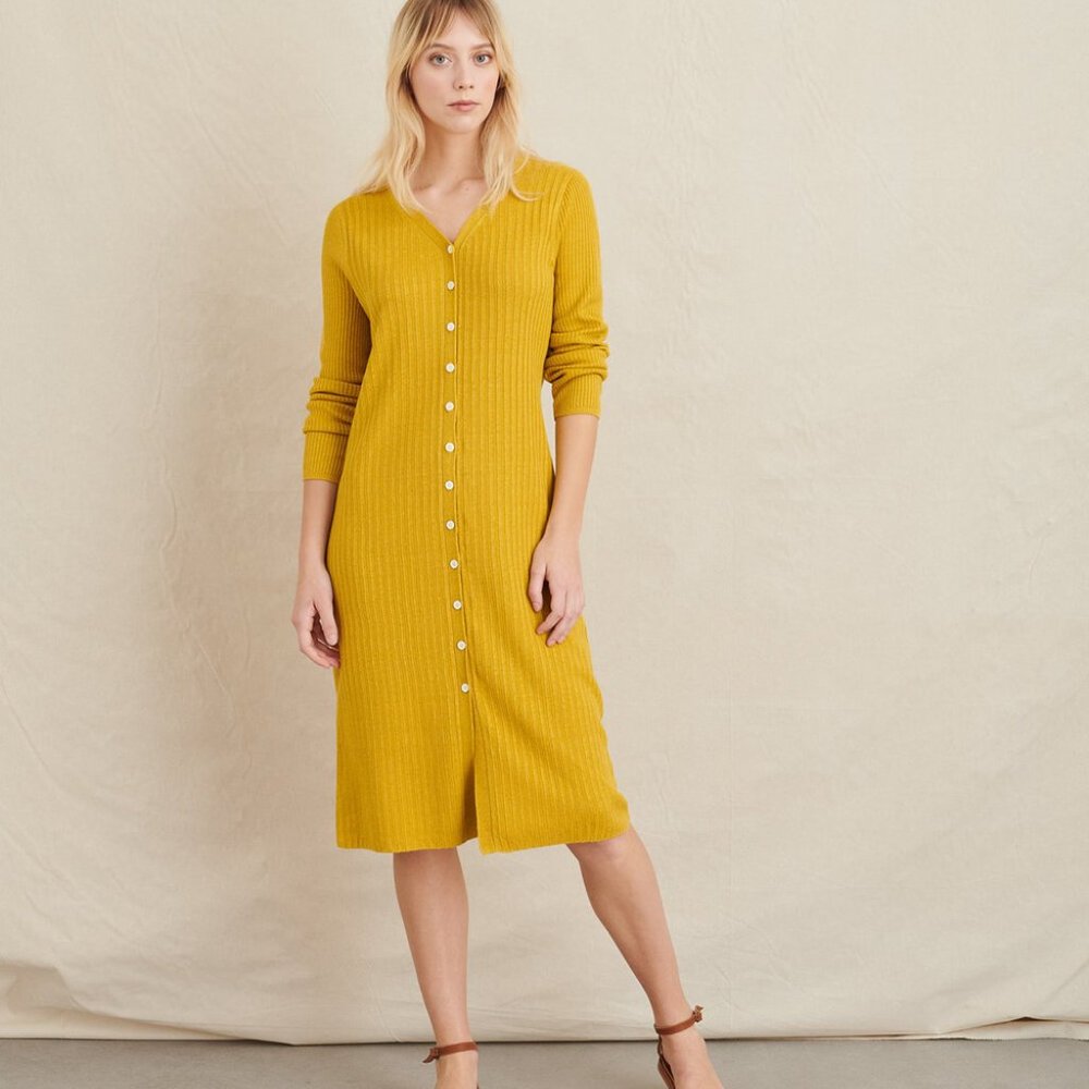 Alex Mill Finney Sweater Cardigan Dress in Yellow
